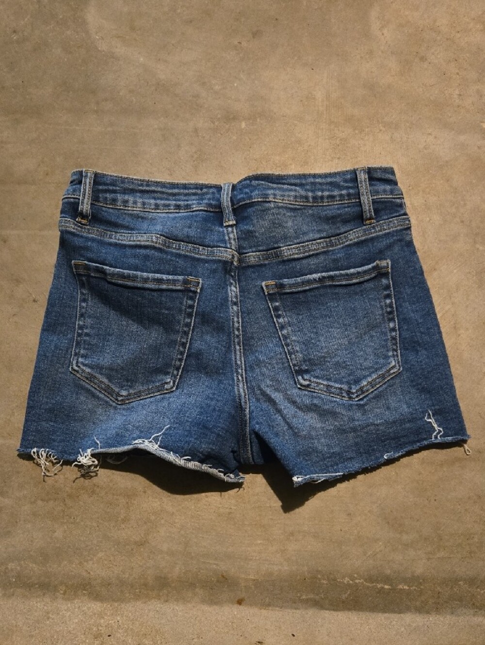 High-Rise Button-Front Denim Jean Shorts in Blue - Picture 2 of 4